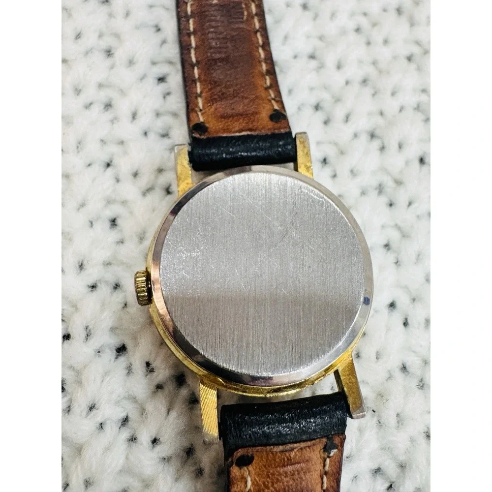 Vintage Cat & Mouse Novelty Quartz Watch Gold Tone Black Strap Working